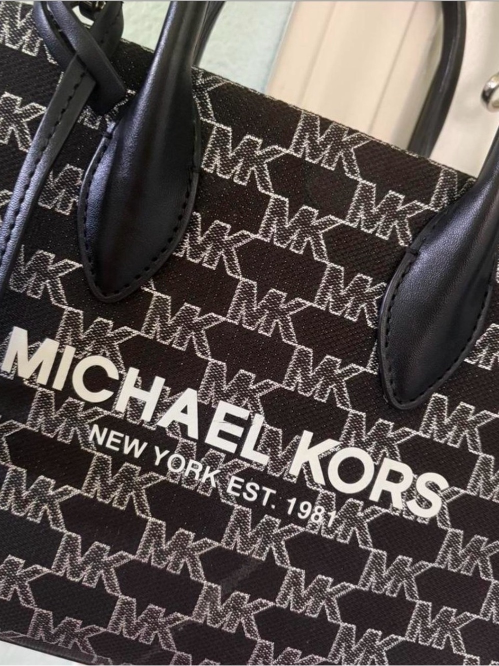 Michael Kors Black and White MK Logo Tote with Shoulder Strap - Picture 2 of 5